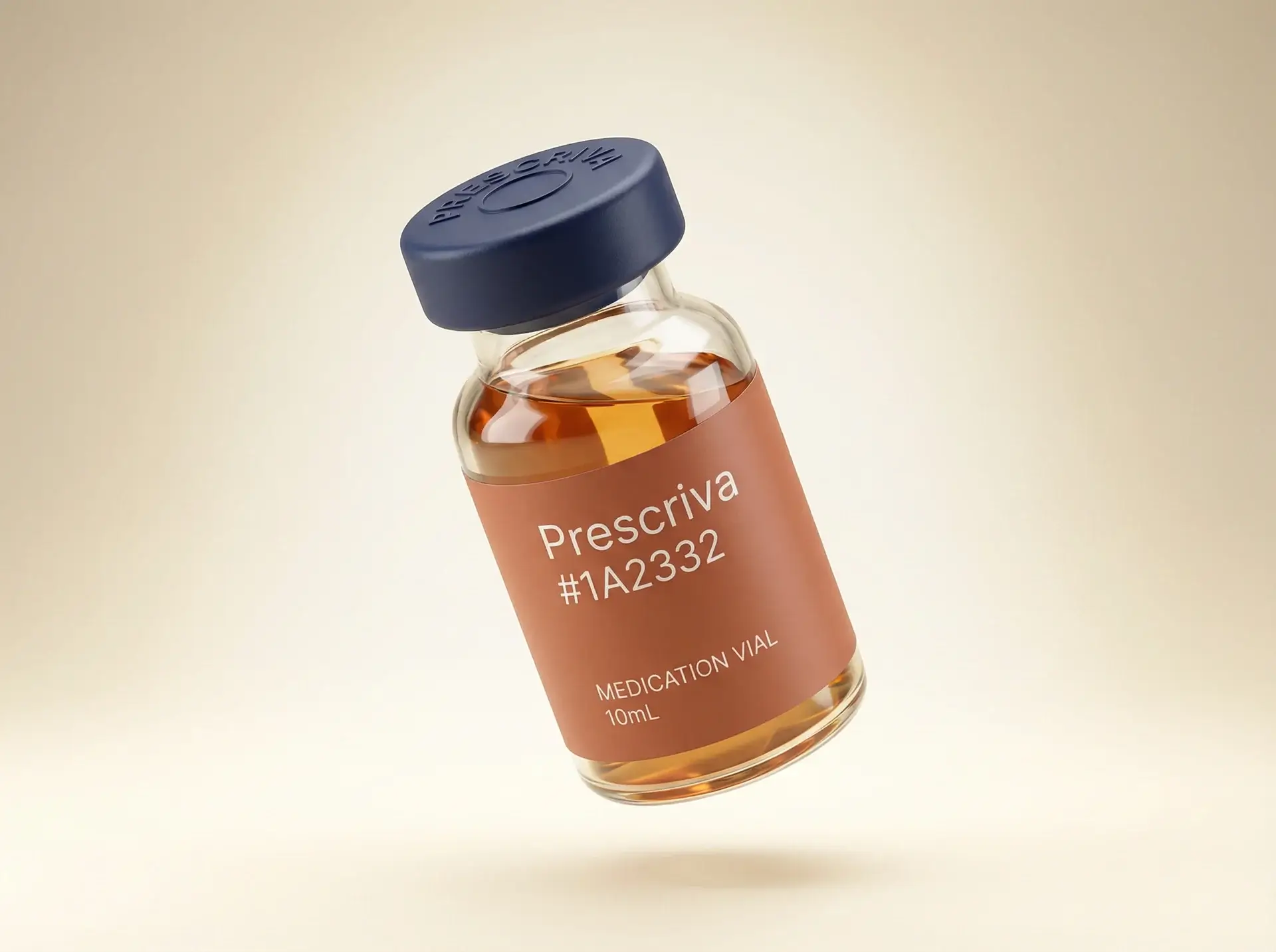 Prescriva branded medication vial with clean modern design