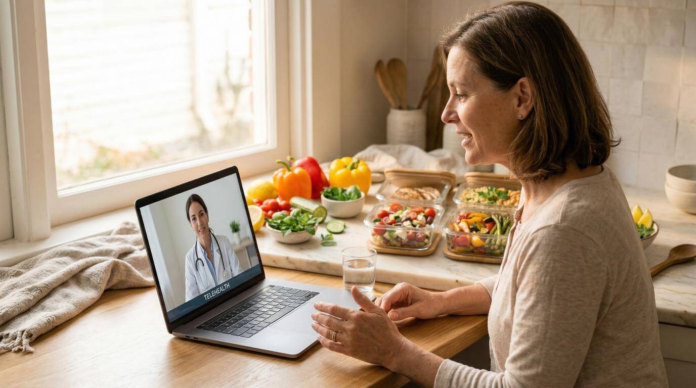 Telehealth platform showing an online weight loss program consultation
